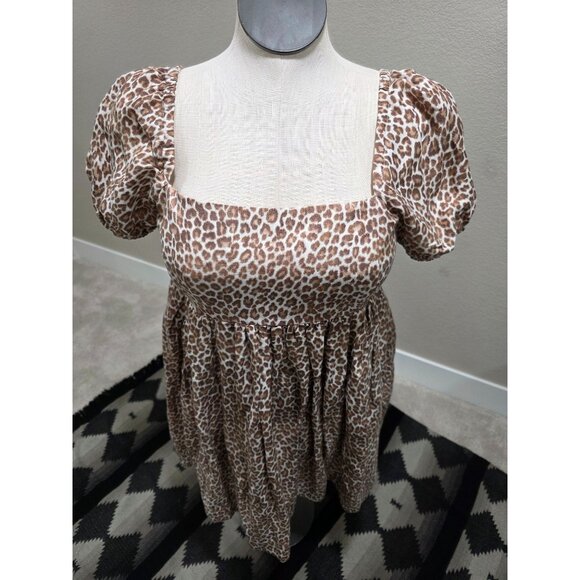 J.Crew Leopard Print Puff Sleeve Smocked Dress Size 12 - Picture 2 of 14